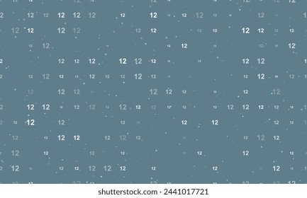 Seamless background pattern of evenly spaced white twelve numbers of different sizes and opacity. Vector illustration on blue gray background with stars