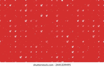 Seamless background pattern of evenly spaced white raccoon symbols of different sizes and opacity. Vector illustration on red background with stars