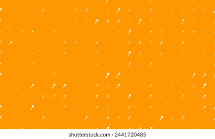 Seamless background pattern of evenly spaced white mallet symbols of different sizes and opacity. Vector illustration on orange background with stars