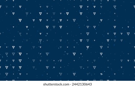 Seamless background pattern of evenly spaced white give way signs of different sizes and opacity. Vector illustration on dark blue background with stars