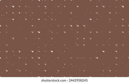 Seamless background pattern of evenly spaced white garden wheelbarrow symbols of different sizes and opacity. Vector illustration on brown background with stars