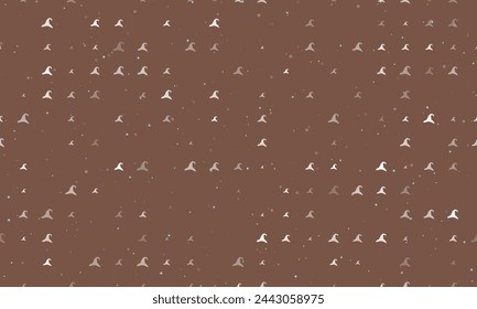 Seamless background pattern of evenly spaced white wizard hat symbols of different sizes and opacity. Vector illustration on brown background with stars