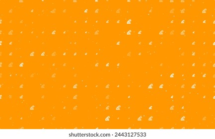 Seamless background pattern of evenly spaced white sitting tiger symbols of different sizes and opacity. Vector illustration on orange background with stars