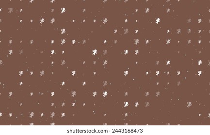 Seamless background pattern of evenly spaced white Voodoo Doll symbols of different sizes and opacity. Vector illustration on brown background with stars