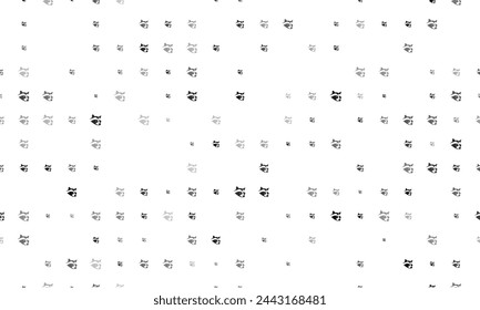Seamless background pattern of evenly spaced black raccoon head symbols of different sizes and opacity. Vector illustration on white background