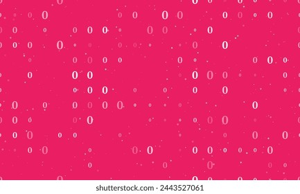 Seamless background pattern of evenly spaced white number zero symbols of different sizes and opacity. Vector illustration on pink background with stars