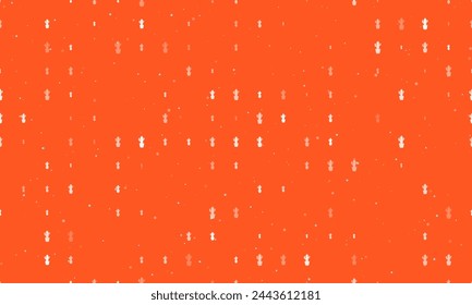 Seamless background pattern of evenly spaced white cactus symbols of different sizes and opacity. Vector illustration on deep orange background with stars