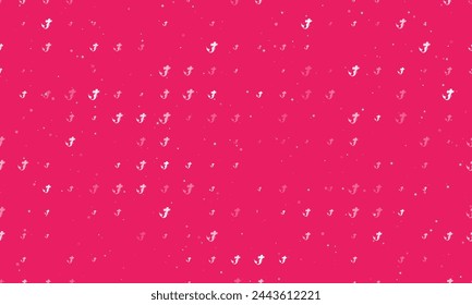 Seamless background pattern of evenly spaced white mermaid symbols of different sizes and opacity. Vector illustration on pink background with stars