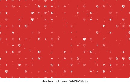 Seamless background pattern of evenly spaced white squirrel symbols of different sizes and opacity. Vector illustration on red background with stars