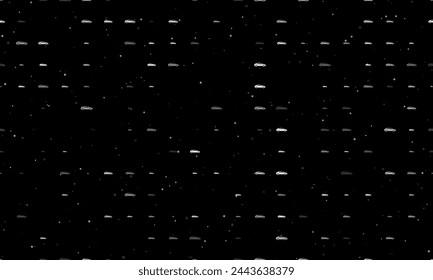 Seamless background pattern of evenly spaced white car symbols of different sizes and opacity. Vector illustration on black background with stars