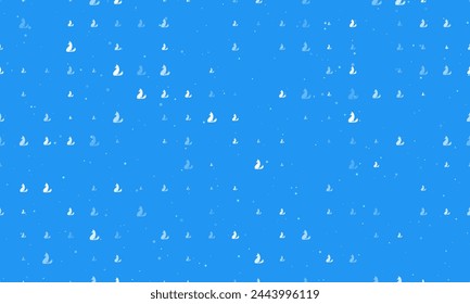 Seamless background pattern of evenly spaced white fox symbols of different sizes and opacity. Vector illustration on blue background with stars