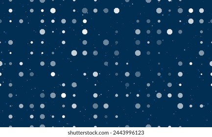 Seamless background pattern of evenly spaced white octagon symbols of different sizes and opacity. Vector illustration on dark blue background with stars