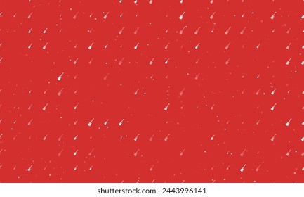 Seamless background pattern of evenly spaced white guitar symbols of different sizes and opacity. Vector illustration on red background with stars