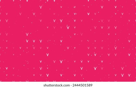 Seamless background pattern of evenly spaced white deer head symbols of different sizes and opacity. Vector illustration on pink background with stars