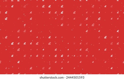 Seamless background pattern of evenly spaced white sitting tiger symbols of different sizes and opacity. Vector illustration on red background with stars