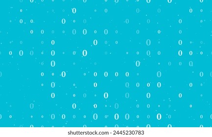 Seamless background pattern of evenly spaced white number zero symbols of different sizes and opacity. Vector illustration on cyan background with stars