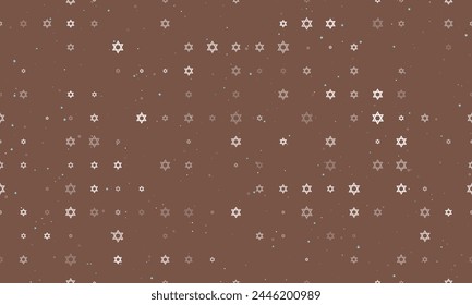 Seamless background pattern of evenly spaced white star of David symbols of different sizes and opacity. Vector illustration on brown background with stars