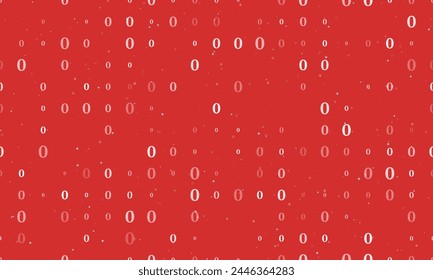 Seamless background pattern of evenly spaced white number zero symbols of different sizes and opacity. Vector illustration on red background with stars