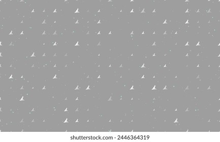 Seamless background pattern of evenly spaced white fox symbols of different sizes and opacity. Vector illustration on gray background with stars