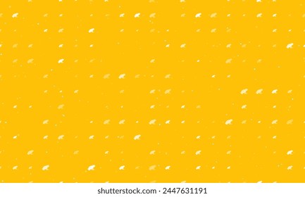 Seamless background pattern of evenly spaced white frog symbols of different sizes and opacity. Vector illustration on amber background with stars