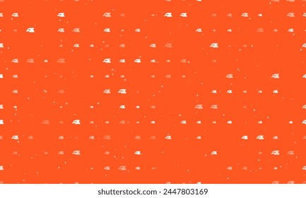 Seamless background pattern of evenly spaced white sanding machine symbols of different sizes and opacity. Vector illustration on deep orange background with stars