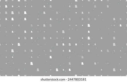 Seamless background pattern of evenly spaced white trapezium symbols of different sizes and opacity. Vector illustration on gray background with stars