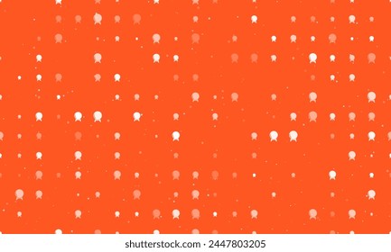 Seamless background pattern of evenly spaced white spirit ball symbols of different sizes and opacity. Vector illustration on deep orange background with stars