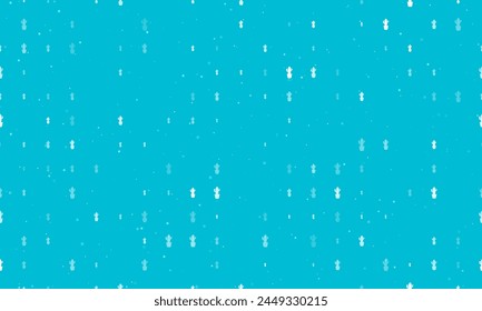 Seamless background pattern of evenly spaced white cactus symbols of different sizes and opacity. Vector illustration on cyan background with stars