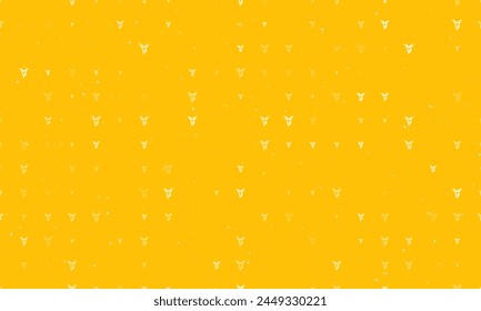 Seamless background pattern of evenly spaced white goat head symbols of different sizes and opacity. Vector illustration on amber background with stars