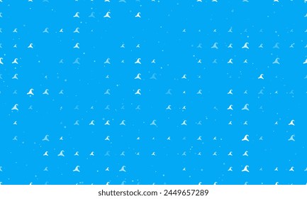 Seamless background pattern of evenly spaced white wizard hat symbols of different sizes and opacity. Vector illustration on light blue background with stars