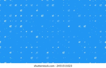 Seamless background pattern of evenly spaced white tiger symbols of different sizes and opacity. Vector illustration on blue background with stars