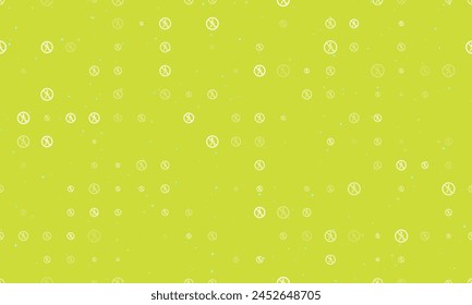 Seamless background pattern of evenly spaced white pedestrian traffic prohibited signs of different sizes and opacity. Vector illustration on lime background with stars