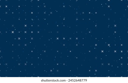 Seamless background pattern of evenly spaced white star symbols of different sizes and opacity. Vector illustration on dark blue background with stars