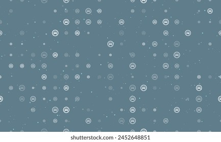 Seamless background pattern of evenly spaced white no car signs of different sizes and opacity. Vector illustration on blue gray background with stars