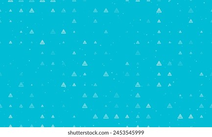 Seamless background pattern of evenly spaced white road narrowing signs of different sizes and opacity. Vector illustration on cyan background with stars
