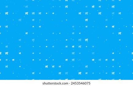 Seamless background pattern of evenly spaced white tiger symbols of different sizes and opacity. Vector illustration on light blue background with stars