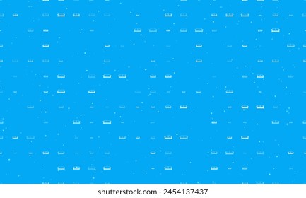 Seamless background pattern of evenly spaced white sofa icons of different sizes and opacity. Vector illustration on light blue background with stars