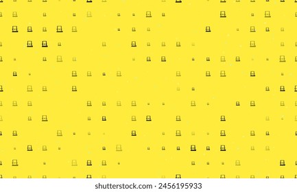 Seamless background pattern of evenly spaced black 3D printer symbols of different sizes and opacity. Vector illustration on yellow background with stars