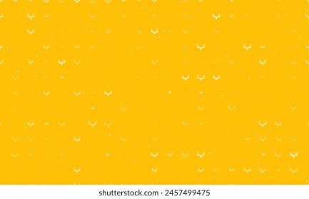 Seamless background pattern of evenly spaced white deer horns symbols of different sizes and opacity. Vector illustration on amber background with stars