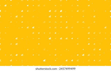 Seamless background pattern of evenly spaced white frog symbols of different sizes and opacity. Vector illustration on amber background with stars