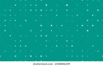 Seamless background pattern of evenly spaced white multiplication symbols of different sizes and opacity. Vector illustration on teal background with stars