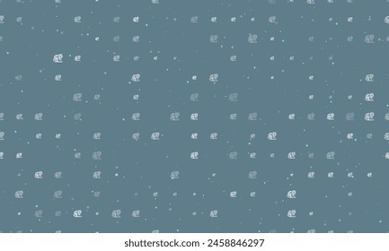 Seamless background pattern of evenly spaced white tiger symbols of different sizes and opacity. Vector illustration on blue gray background with stars