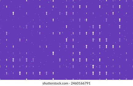 Seamless background pattern of evenly spaced white keyhole symbols of different sizes and opacity. Vector illustration on deep purple background with stars