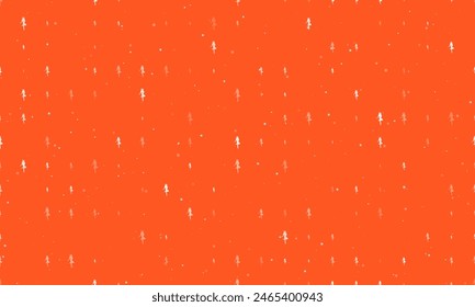 Seamless background pattern of evenly spaced white ballerina symbols of different sizes and opacity. Vector illustration on deep orange background with stars