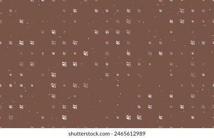 Seamless background pattern of evenly spaced white raccoon head symbols of different sizes and opacity. Vector illustration on brown background with stars
