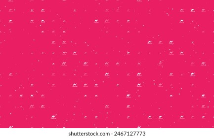 Seamless background pattern of evenly spaced white wild camel symbols of different sizes and opacity. Vector illustration on pink background with stars