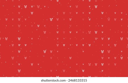 Seamless background pattern of evenly spaced white hare's head symbols of different sizes and opacity. Vector illustration on red background with stars