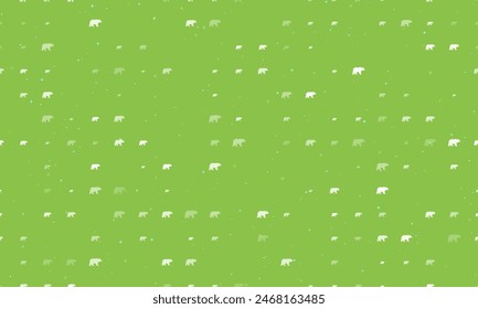 Seamless background pattern of evenly spaced white bear symbols of different sizes and opacity. Vector illustration on light green background with stars