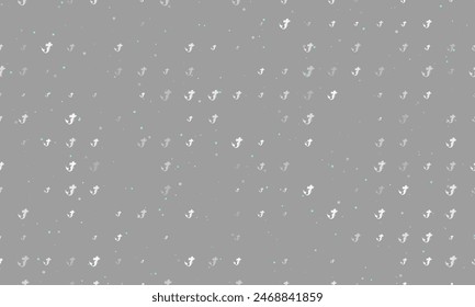 Seamless background pattern of evenly spaced white mermaid symbols of different sizes and opacity. Vector illustration on gray background with stars