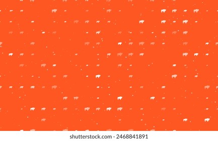Seamless background pattern of evenly spaced white buffalo symbols of different sizes and opacity. Vector illustration on deep orange background with stars